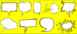 أشكال مختلفة تستخدم في الرسم تدل على أفكار أو كلمات تدور في بال شخص ما أو ينطق بها.